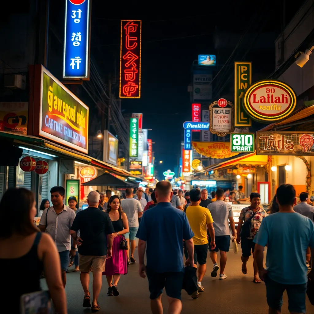 Bangla Road nightlife walking street in Patong, Phuket at night