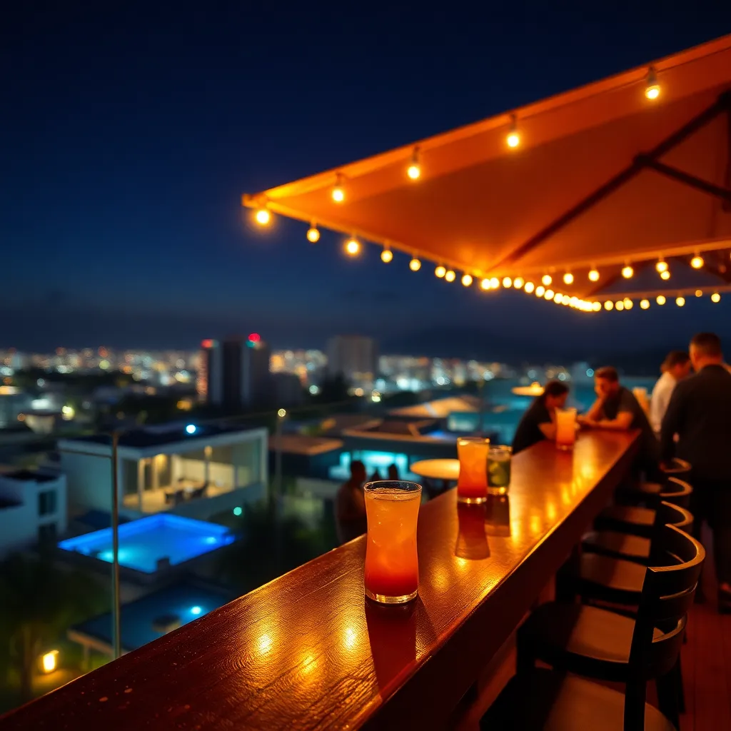 Rooftop bar nightlife scene in Patong, Phuket at night