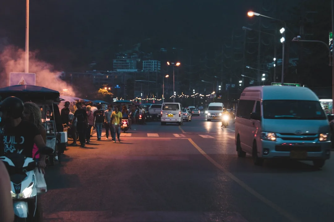 Taxi on a Patong street in the evening, transport tips for a phuket cabaret show