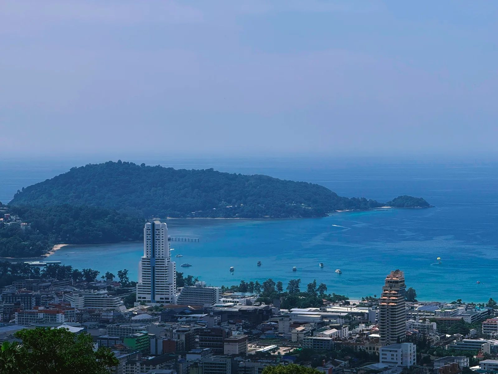 Aerial view of a Phuket west-coast beach and resorts for where to stay Phuket first time